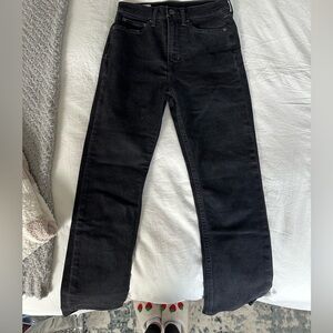 Black denim straight-leg jeans